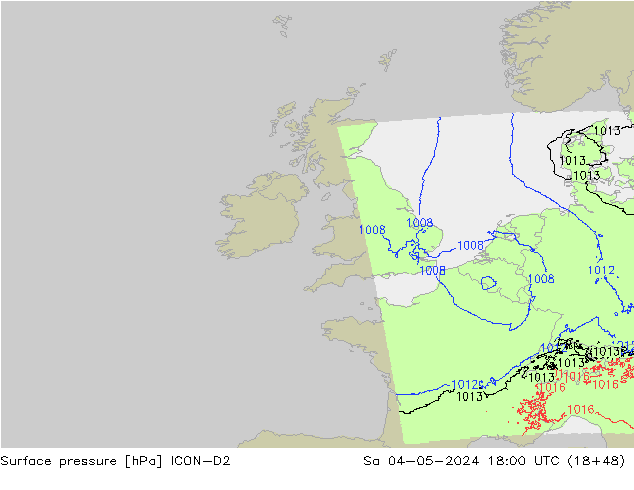 Atmosférický tlak ICON-D2 So 04.05.2024 18 UTC