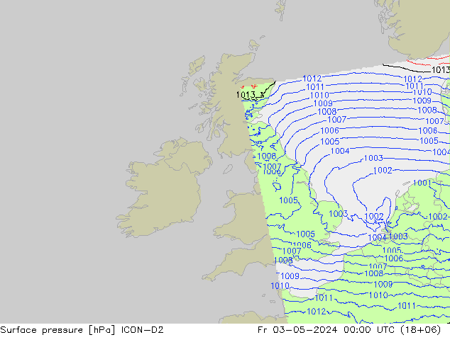 приземное давление ICON-D2 пт 03.05.2024 00 UTC