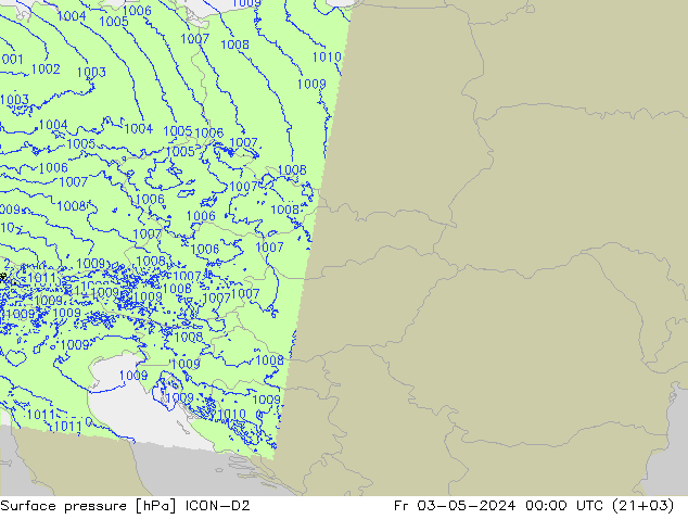 Luchtdruk (Grond) ICON-D2 vr 03.05.2024 00 UTC