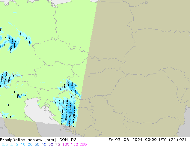 Precipitation accum. ICON-D2 ven 03.05.2024 00 UTC