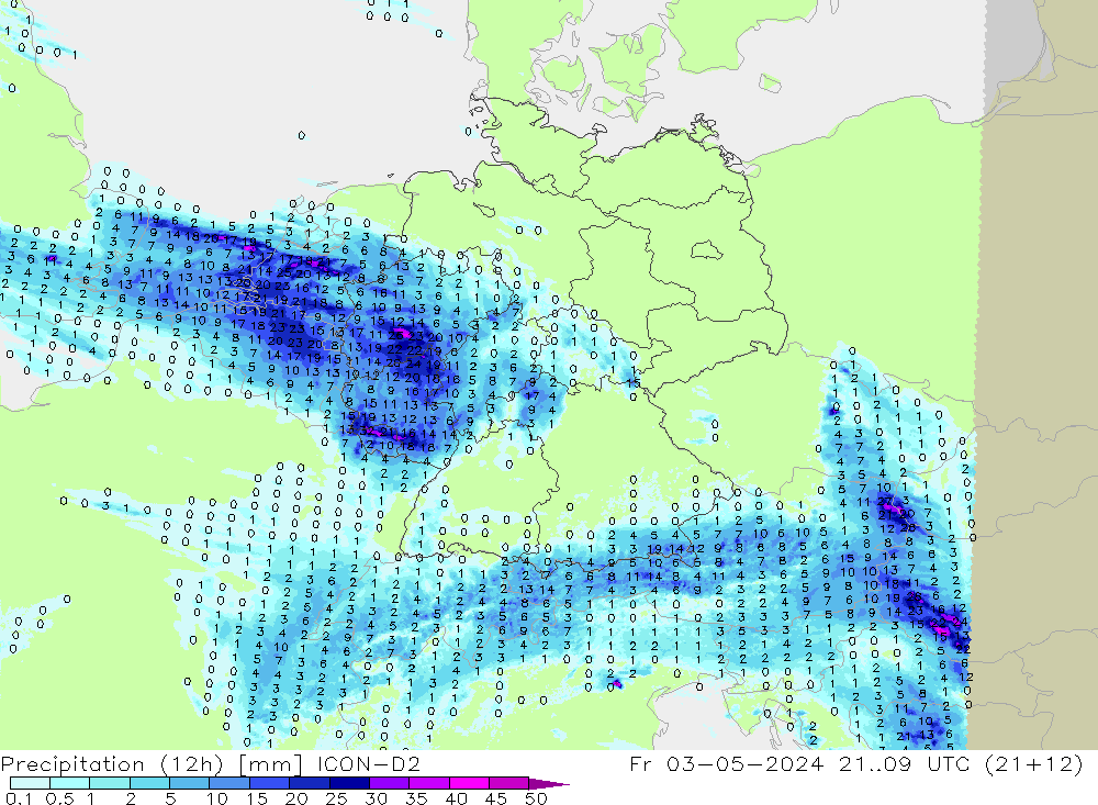 Precipitación (12h) ICON-D2 vie 03.05.2024 09 UTC