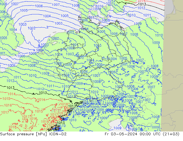 Surface pressure ICON-D2 Fr 03.05.2024 00 UTC