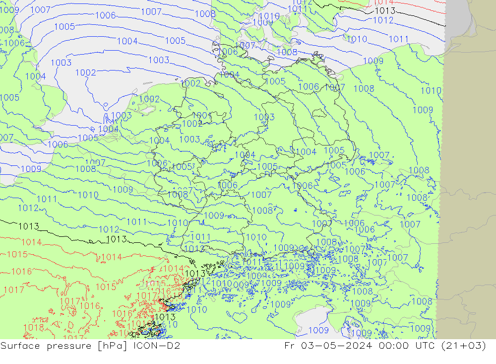 Surface pressure ICON-D2 Fr 03.05.2024 00 UTC