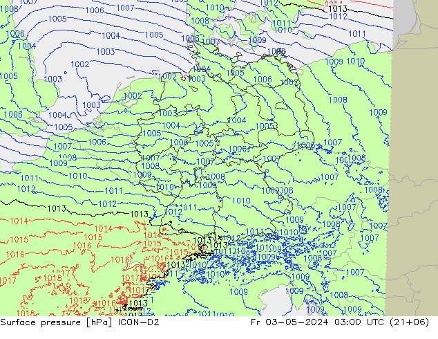 地面气压 ICON-D2 星期五 03.05.2024 03 UTC