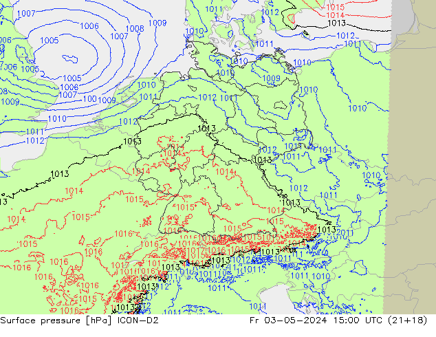 Surface pressure ICON-D2 Fr 03.05.2024 15 UTC