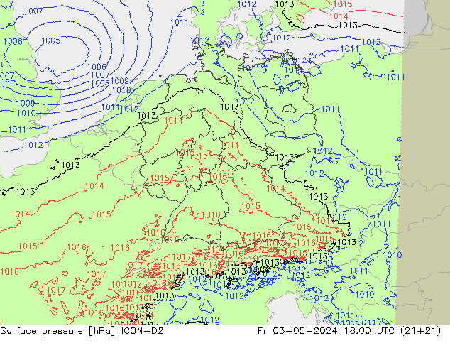Surface pressure ICON-D2 Fr 03.05.2024 18 UTC