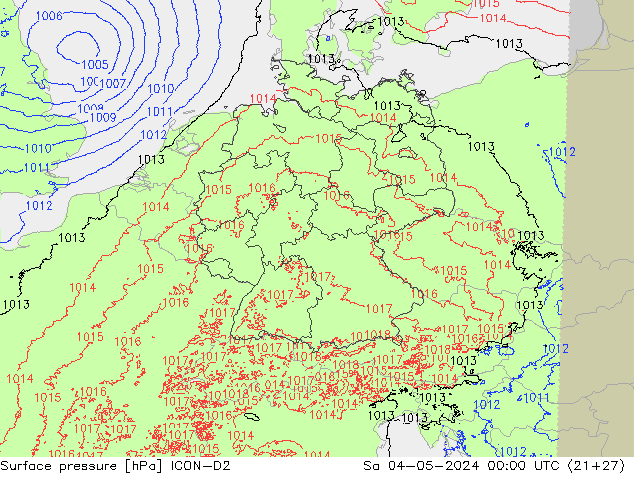 pressão do solo ICON-D2 Sáb 04.05.2024 00 UTC