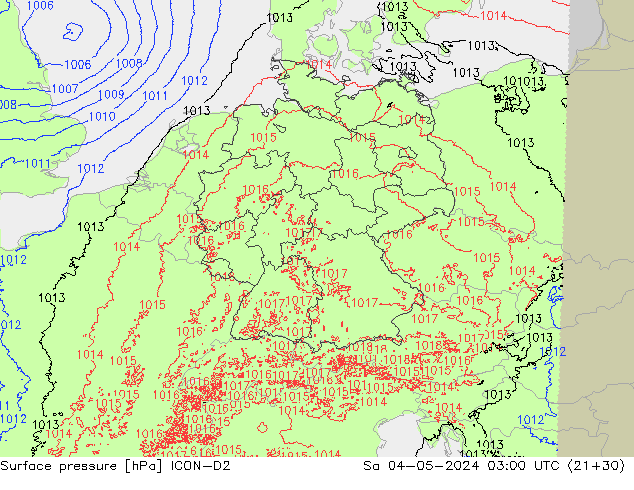 Atmosférický tlak ICON-D2 So 04.05.2024 03 UTC