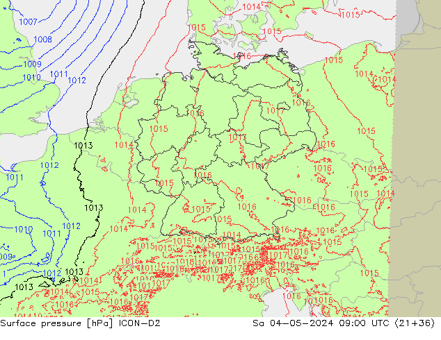 pressão do solo ICON-D2 Sáb 04.05.2024 09 UTC