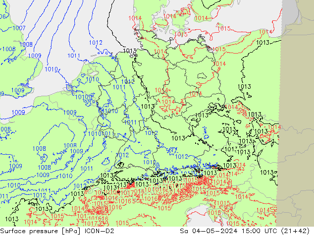 pressão do solo ICON-D2 Sáb 04.05.2024 15 UTC