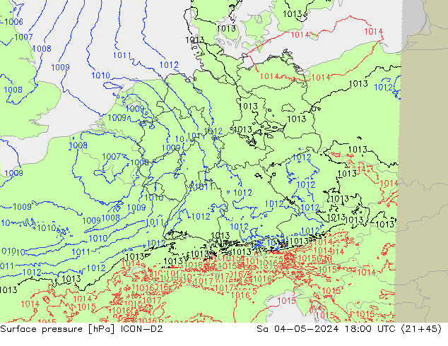 приземное давление ICON-D2 сб 04.05.2024 18 UTC