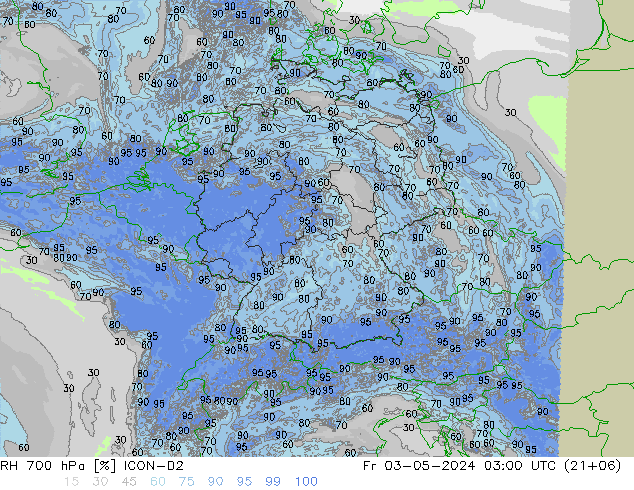 RH 700 hPa ICON-D2 Fr 03.05.2024 03 UTC