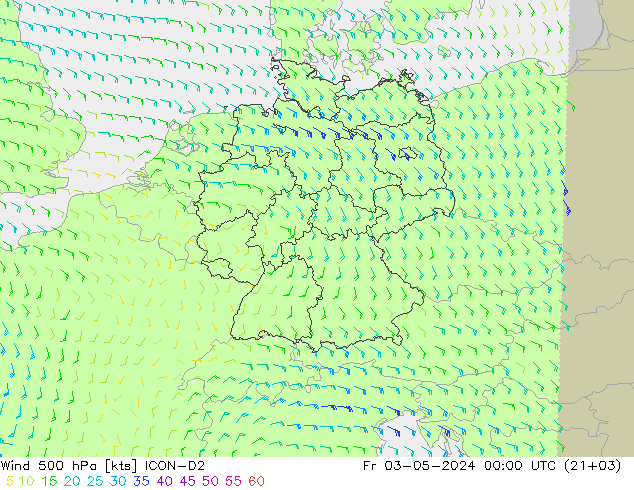 风 500 hPa ICON-D2 星期五 03.05.2024 00 UTC