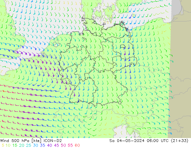 Wind 500 hPa ICON-D2 Sa 04.05.2024 06 UTC