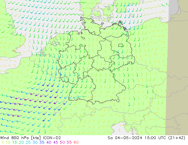 Wind 850 hPa ICON-D2 Sa 04.05.2024 15 UTC