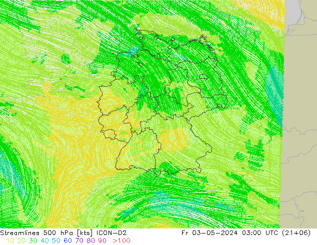 Stroomlijn 500 hPa ICON-D2 vr 03.05.2024 03 UTC