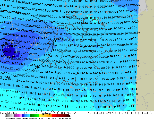 Height/Temp. 500 hPa ICON-D2 Sáb 04.05.2024 15 UTC