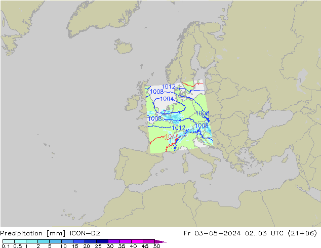 Precipitazione ICON-D2 ven 03.05.2024 03 UTC