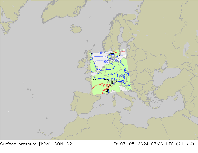 pression de l'air ICON-D2 ven 03.05.2024 03 UTC