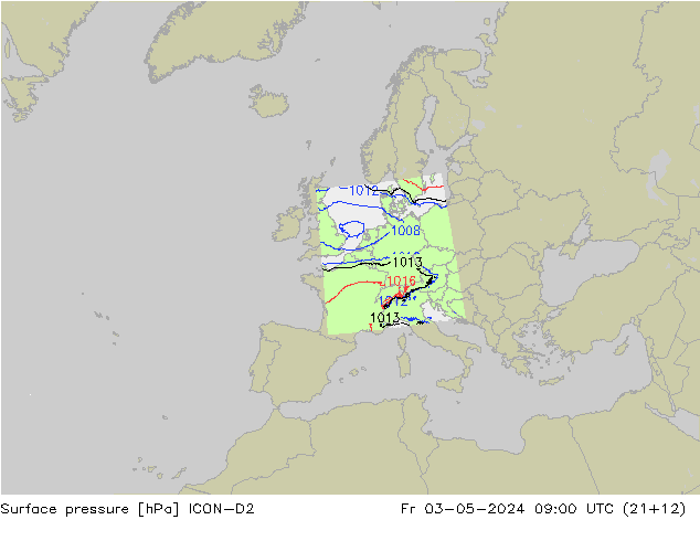 Luchtdruk (Grond) ICON-D2 vr 03.05.2024 09 UTC