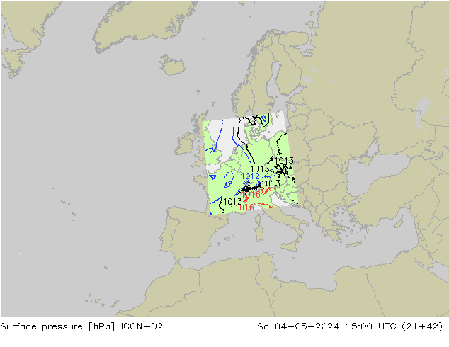 ciśnienie ICON-D2 so. 04.05.2024 15 UTC