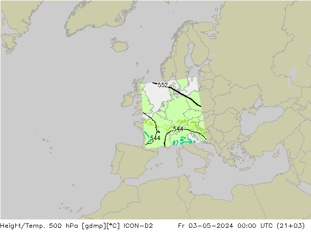 Geop./Temp. 500 hPa ICON-D2 vie 03.05.2024 00 UTC