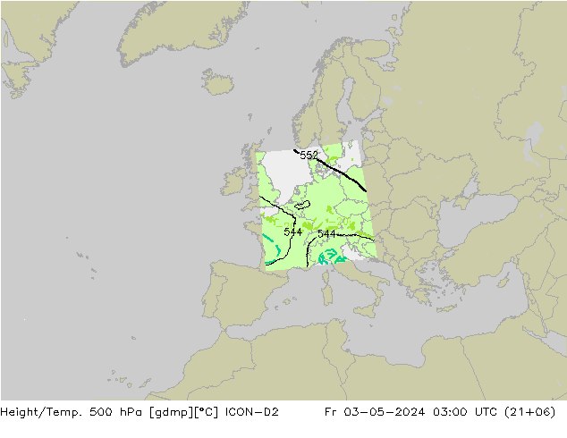 Height/Temp. 500 hPa ICON-D2 ven 03.05.2024 03 UTC