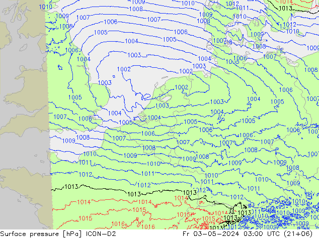 приземное давление ICON-D2 пт 03.05.2024 03 UTC