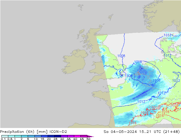 Precipitation (6h) ICON-D2 Sa 04.05.2024 21 UTC