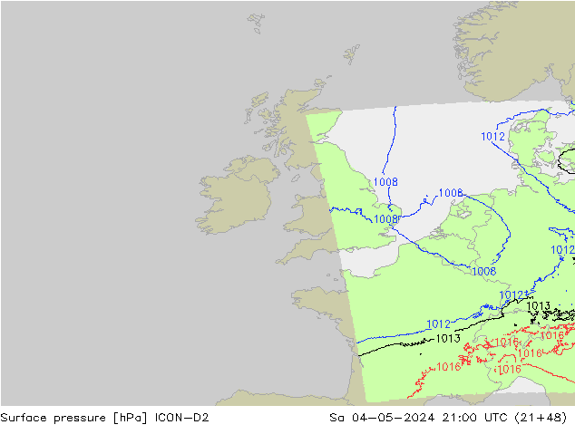 Surface pressure ICON-D2 Sa 04.05.2024 21 UTC