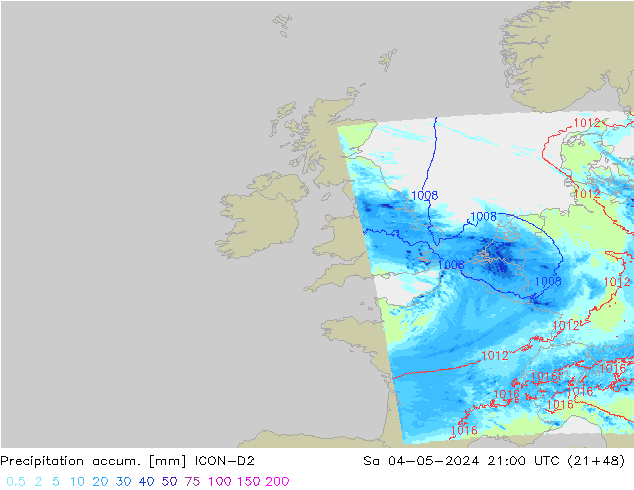 Precipitation accum. ICON-D2  04.05.2024 21 UTC