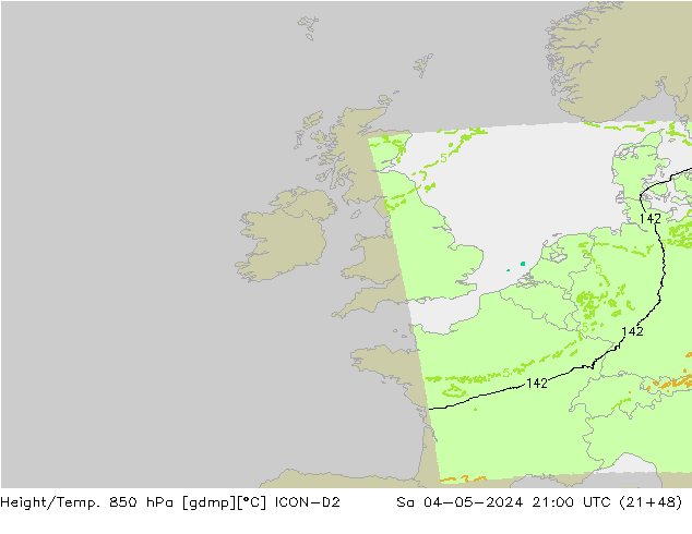 Hoogte/Temp. 850 hPa ICON-D2 za 04.05.2024 21 UTC