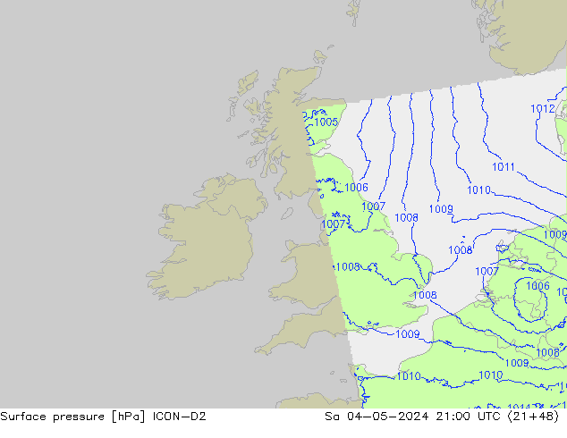 pressão do solo ICON-D2 Sáb 04.05.2024 21 UTC