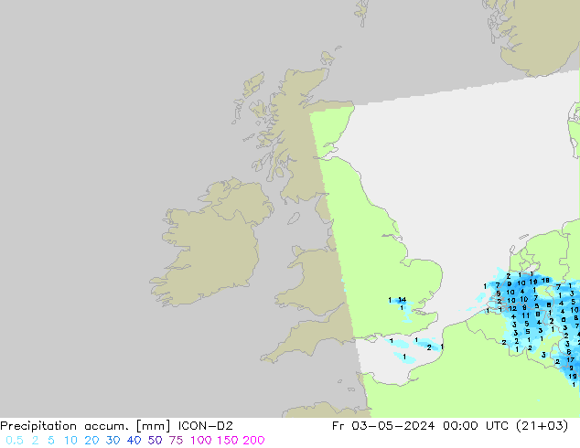Precipitation accum. ICON-D2 Fr 03.05.2024 00 UTC