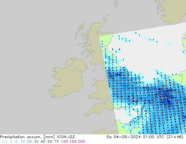 Precipitation accum. ICON-D2 Sa 04.05.2024 21 UTC