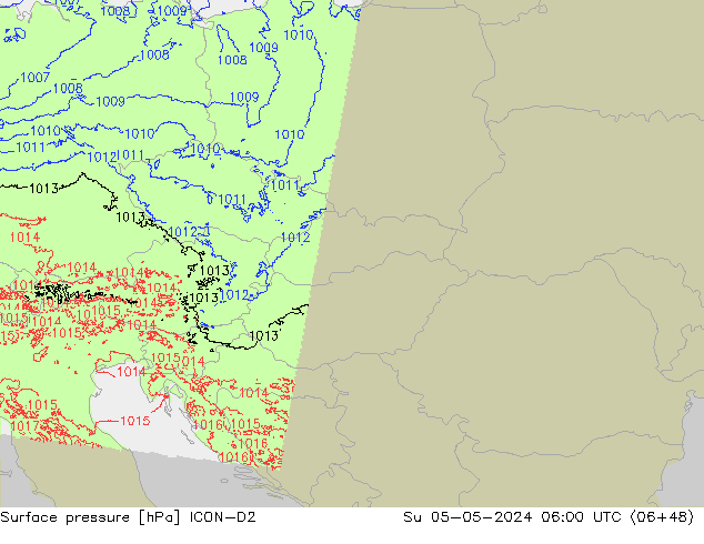 Surface pressure ICON-D2 Su 05.05.2024 06 UTC