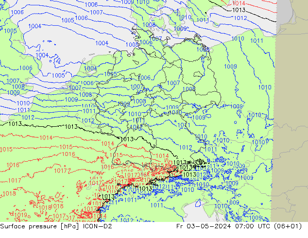 地面气压 ICON-D2 星期五 03.05.2024 07 UTC