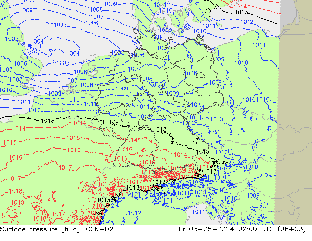 pression de l'air ICON-D2 ven 03.05.2024 09 UTC