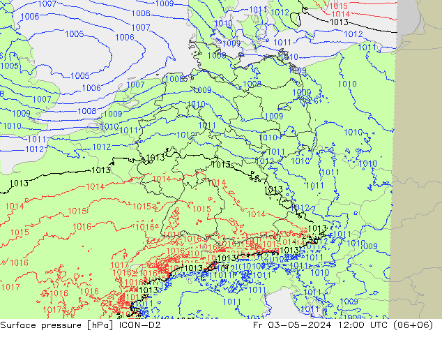 地面气压 ICON-D2 星期五 03.05.2024 12 UTC