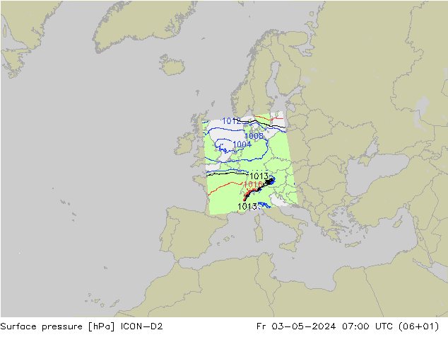 Bodendruck ICON-D2 Fr 03.05.2024 07 UTC