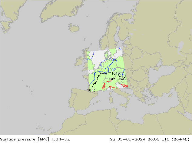 Luchtdruk (Grond) ICON-D2 zo 05.05.2024 06 UTC