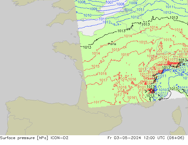 Bodendruck ICON-D2 Fr 03.05.2024 12 UTC