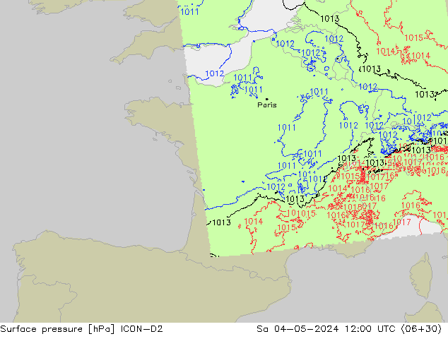Atmosférický tlak ICON-D2 So 04.05.2024 12 UTC