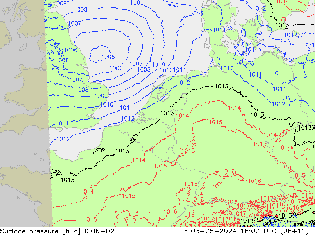 Surface pressure ICON-D2 Fr 03.05.2024 18 UTC