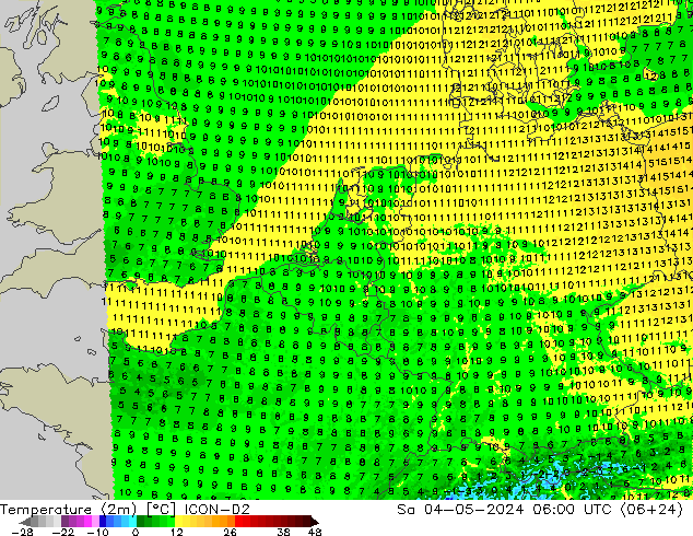 Temperaturkarte (2m) ICON-D2 Sa 04.05.2024 06 UTC