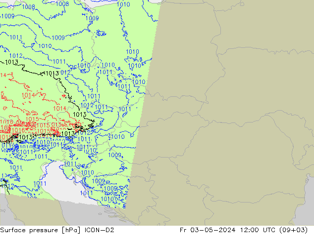 Atmosférický tlak ICON-D2 Pá 03.05.2024 12 UTC