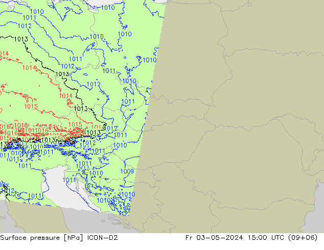Luchtdruk (Grond) ICON-D2 vr 03.05.2024 15 UTC