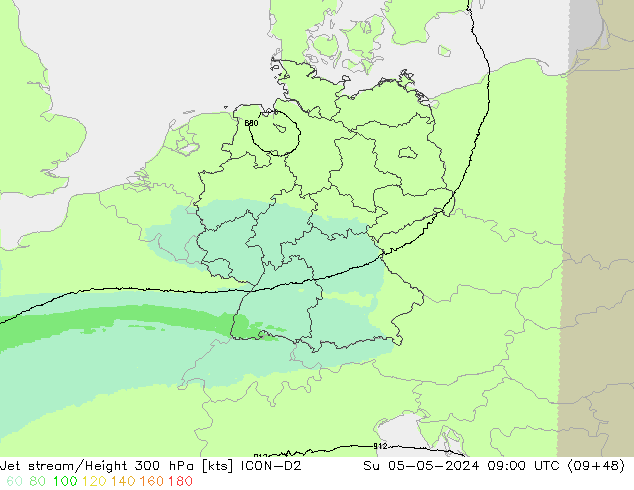 Jet stream/Height 300 hPa ICON-D2 Su 05.05.2024 09 UTC