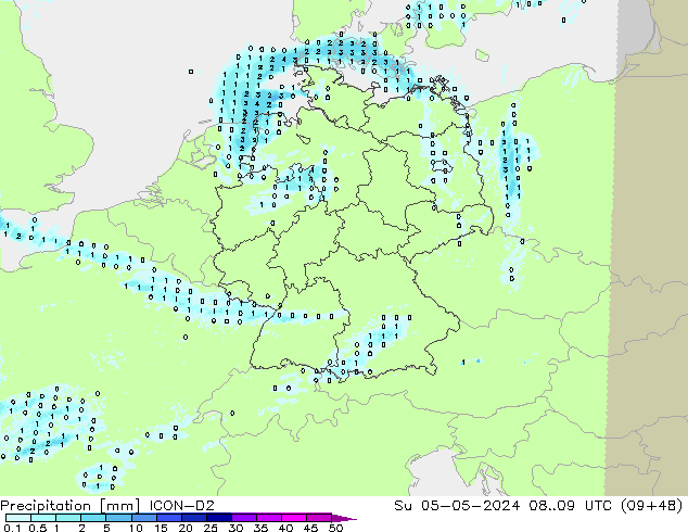 Precipitation ICON-D2 Su 05.05.2024 09 UTC