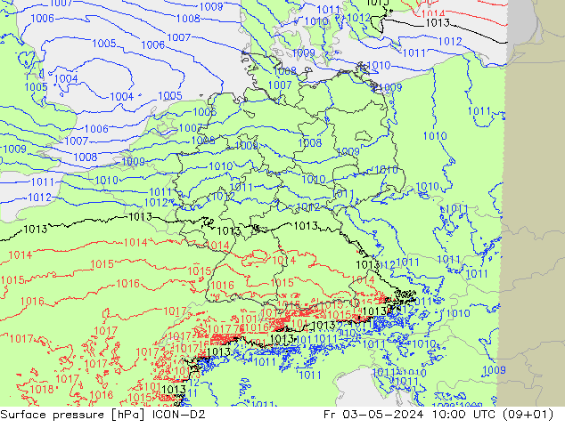 Atmosférický tlak ICON-D2 Pá 03.05.2024 10 UTC